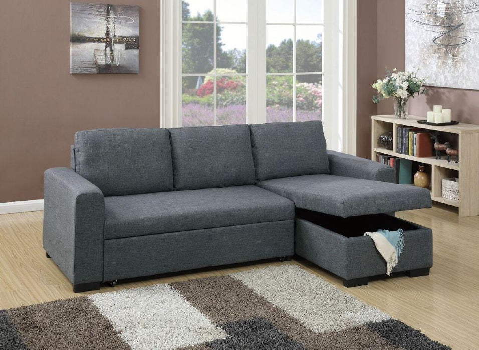Living Room Furniture Convertible Sectional Blue Grey Color Polyfiber Reversible ChaiseStorage Sofa Pull Out bed Couch