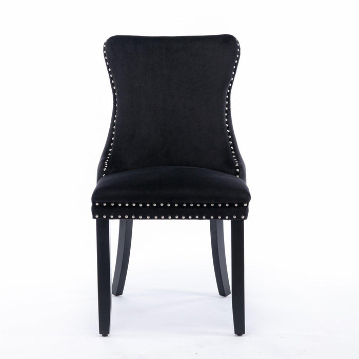 Upholstered Wing-Back Dining Chair with Backstitching Nailhead Trim and Solid Wood Legs,Set of 2, Black,8809BK, KD