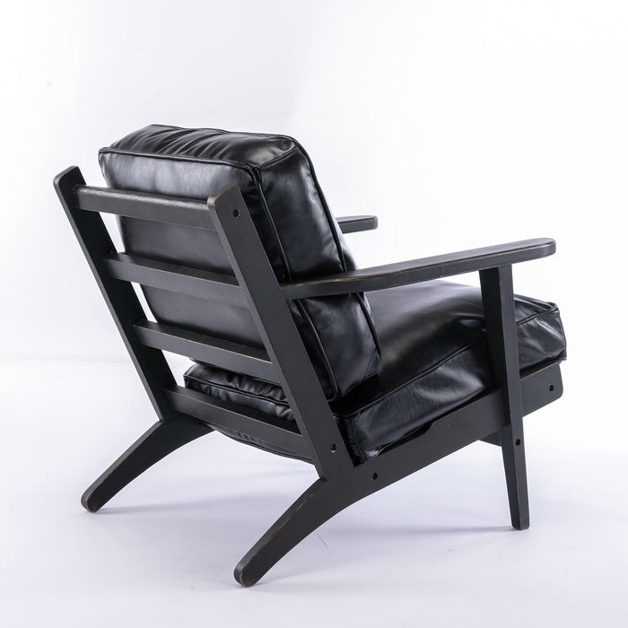 solid wood  black antique painting removable cushion arm chair, mid-century PU leather accent chair