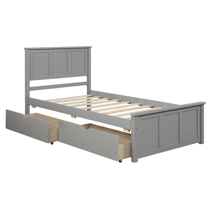 PlatformStorage Bed, 2 drawers with wheels, Twin Size Frame, Gray