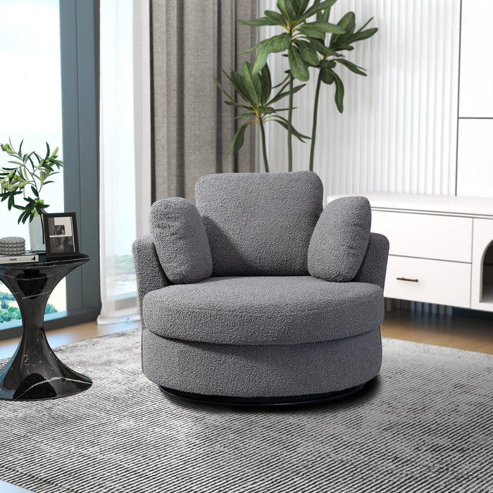 42.2"W Swivel Accent Barrel Chair and Half Swivel Sofa With 3 Pillows 360 Degree Swivel Round SofaModern Oversized Arm Chair Cozy Club Chair for Bedroom Living Room Lounge Hotel, Dark Gray Boucle