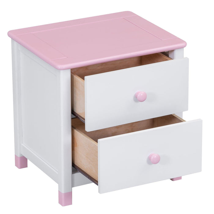 3-Pieces Bedroom Sets Full Size Platform Bed with Nightstand andStorage dresser,White+Pink
