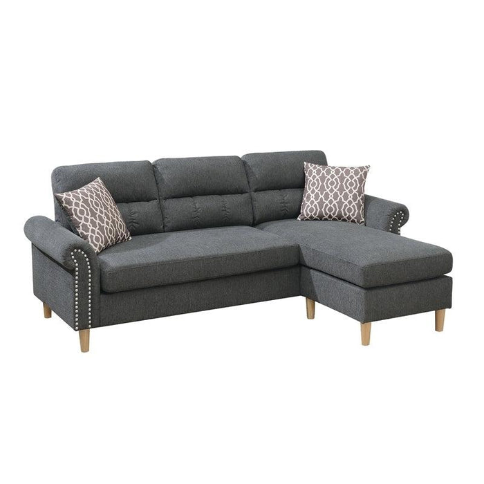 Slate Color Polyfiber Reversible Sectional Sofa Set Chaise Pillows Plush Cushion Couch Nailheads