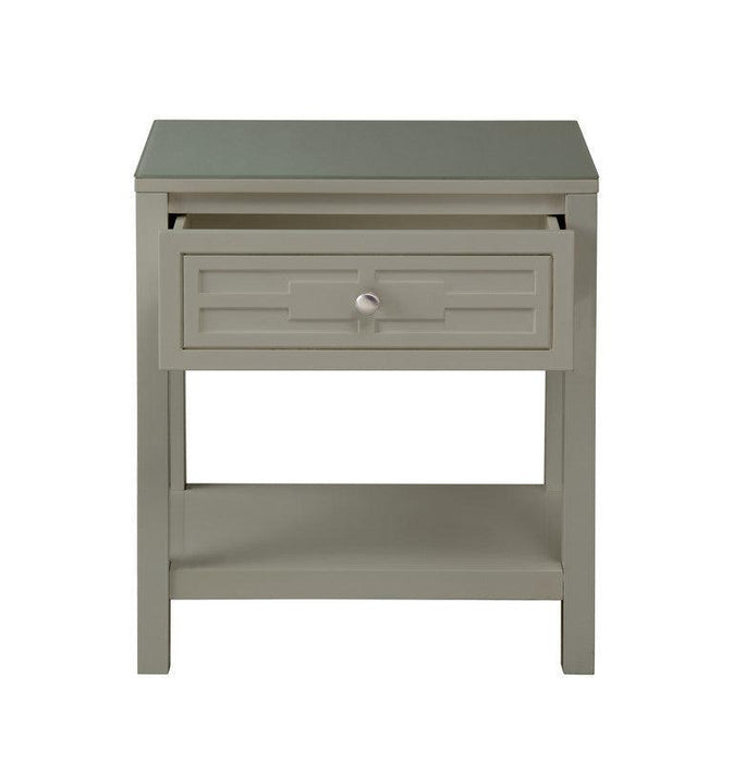 Dylan Taupe Wooden End Side Table Nightstand with Glass Top and Drawer