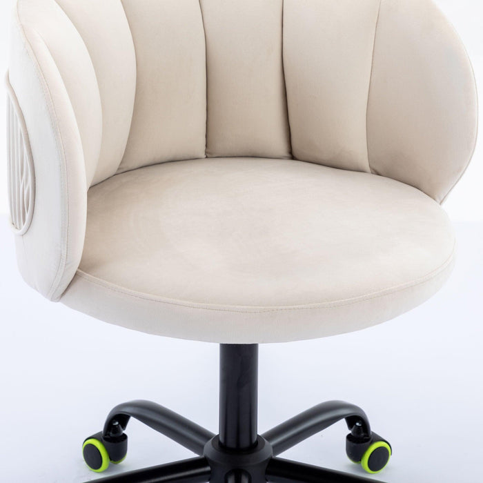 Zen Zone Velvet Leisure office chair, suitable for study and office, can adjust the height, can rotate 360 degrees, with pulley, Off-White