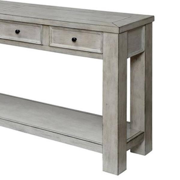 Sofa Table Antique White Rustic Solid woodStorage Table Open Shelf Bottom Living Room 1pc Side Table.