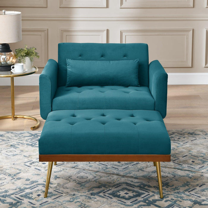 Recline Sofa Chair with Ottoman, Two Arm Pocket and Wood Frame include 1 Pillow, Teal (40.5”x33”x32”)