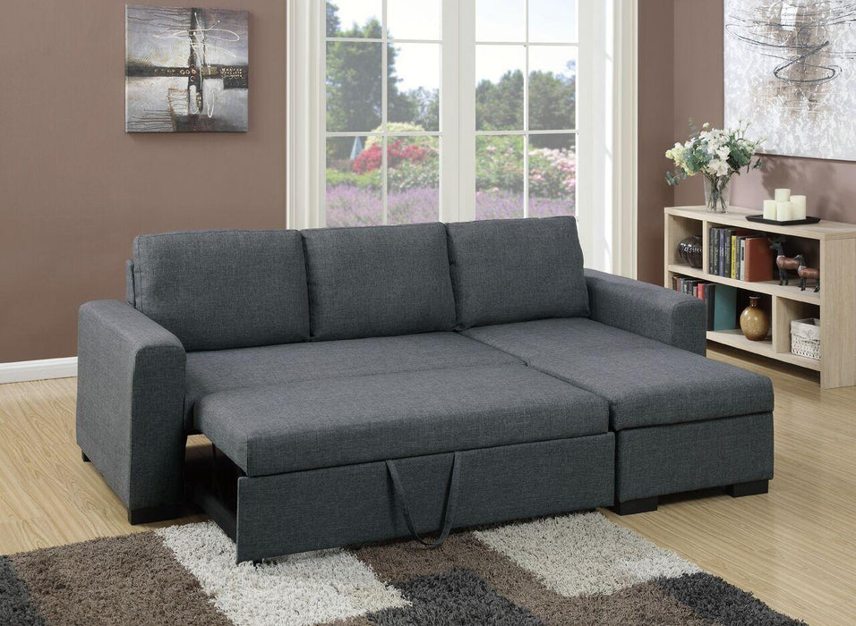 Living Room Furniture Convertible Sectional Blue Grey Color Polyfiber Reversible ChaiseStorage Sofa Pull Out bed Couch