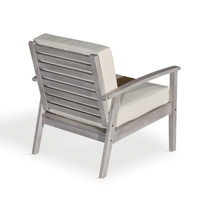 Deep Seat Eucalyptus Chair, Silver Gray Finish, Sand Cushions