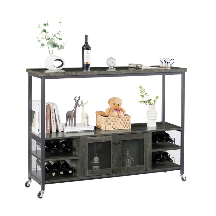 Wine shelf table,Modern wine bar cabinet, console table, bar table, TV cabinet, sideboard withStorage compartment, can be used in living room, dining room, kitchen, entryway, hallway.Dark Grey.