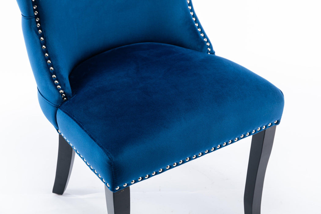 Set of 2 upholstered wing-back dining chair with backstitching nailhead trim and solid wood legs Blue