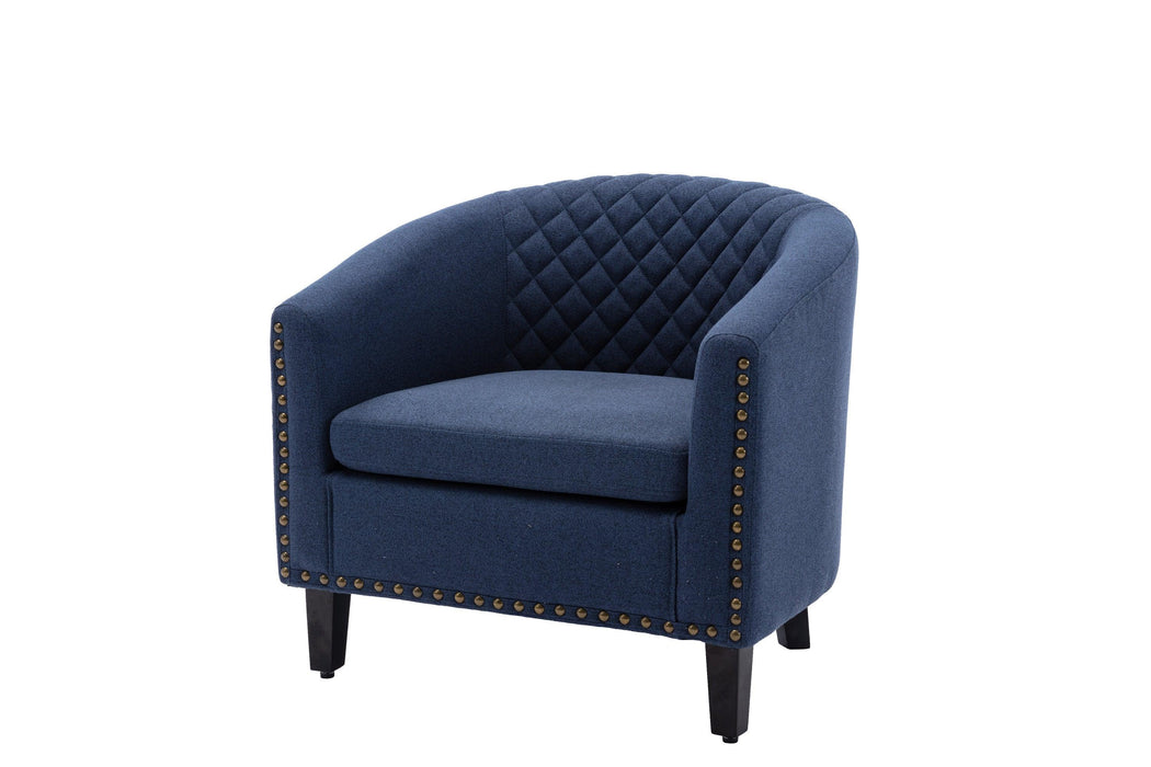 accent Barrel chair living room chair with nailheads and solid wood legs  Black  Navy  Linen