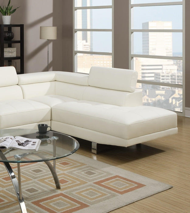 White Color Sectional Living Room Furniture Faux Leather Adjustable Headrest Right Facing Chaise & Left Facing Sofa