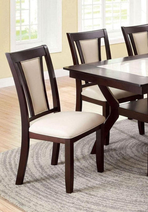 Contemporary Set of 2 Side Chairs Dark Cherry And Ivory Solid wood Chair Padded Leatherette Upholstered Seat Kitchen Dining Room Furniture