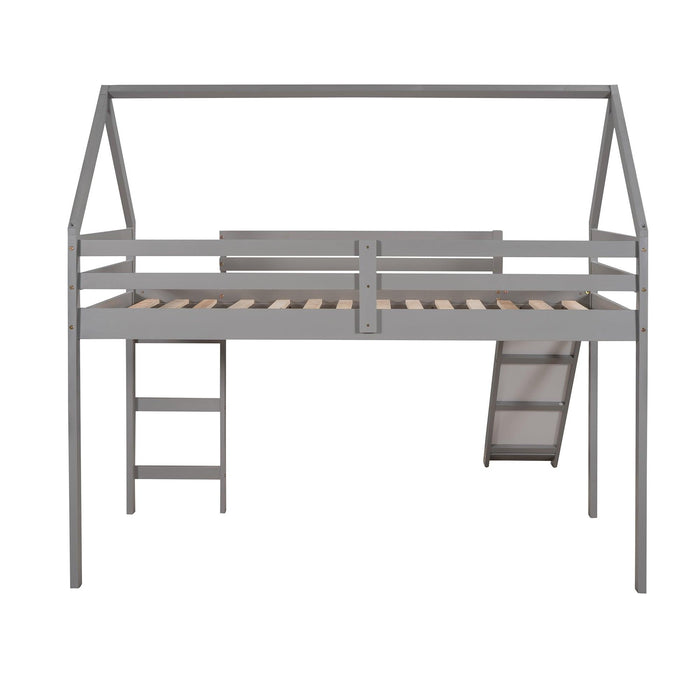 Twin Size Loft Bed with Slide, House Bed with Slide,Gray