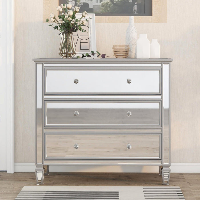 Elegant Mirrored Chest with 3 Drawers,Modern Silver FinishedStorage Cabinet for Living Room, Hallway, Entryway