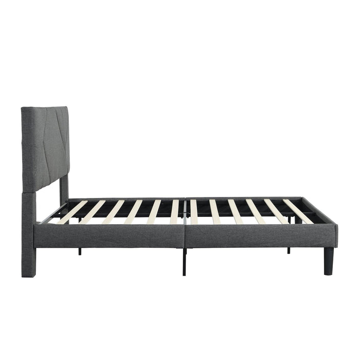 Full Size Upholstered  Platform Bed Frame with  Headboard, Strong Wood Slat Support, Mattress Foundation, No Box Spring Needed, Easy Assembly, Gray