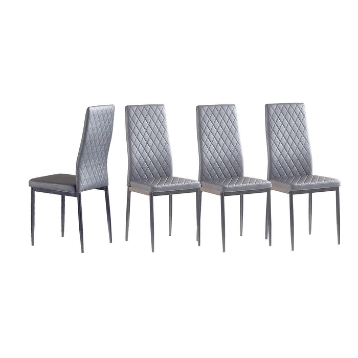 Light GrayModern minimalist dining chair fireproof leather sprayed metal pipe diamond grid pattern restaurant home conference chair set of 6