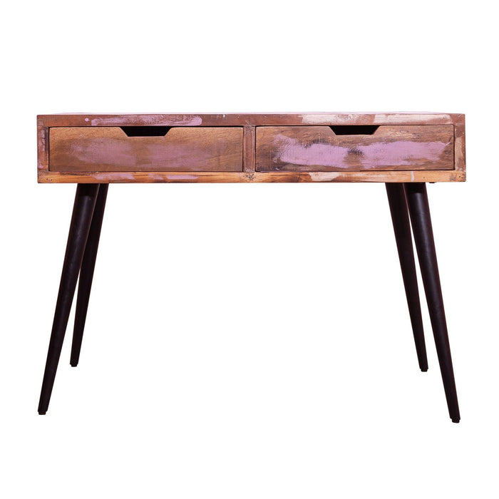 43 Inch 2 Drawer Reclaimed Wood Console Table, Angled Legs, Multi Tone Pastel Accent, Brown, Black