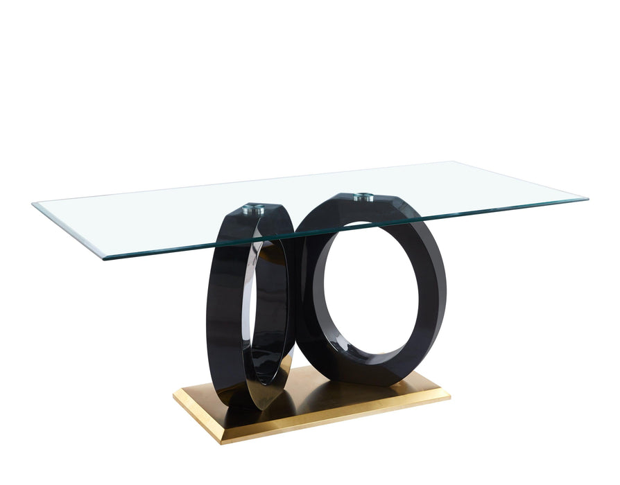 Modern Design Tempered Glass Dining Table with Black MDF Middle Support and Stainless Steel Base