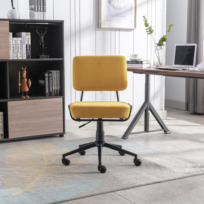 Corduroy Desk Chair Task Chair Home Office Chair Adjustable Height, Swivel Rolling Chair with Wheels for Adults Teens Bedroom Study Room,Yellow