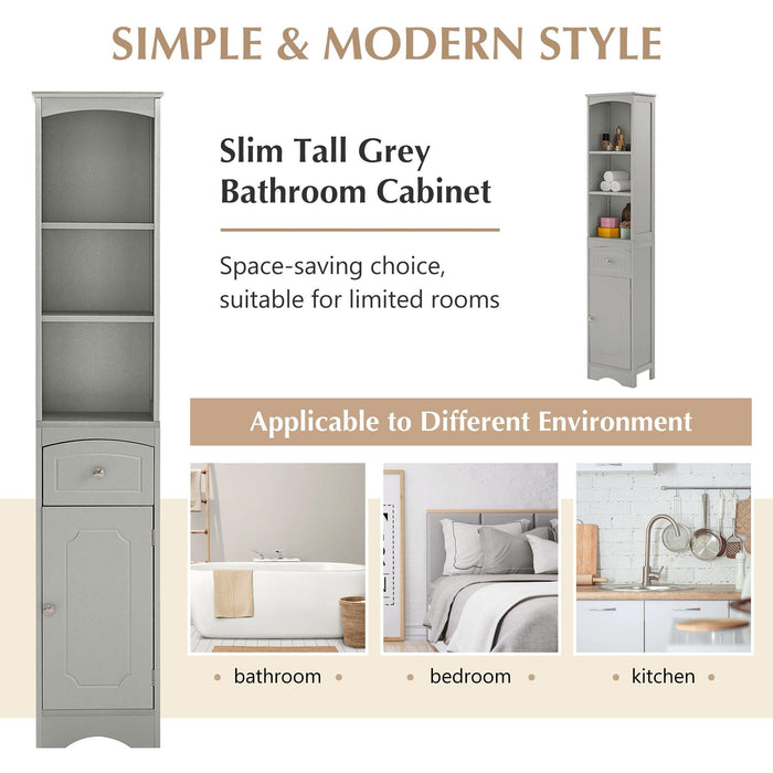 Tall Bathroom Cabinet, FreestandingStorage Cabinet with Drawer, MDF Board, Adjustable Shelf, Grey