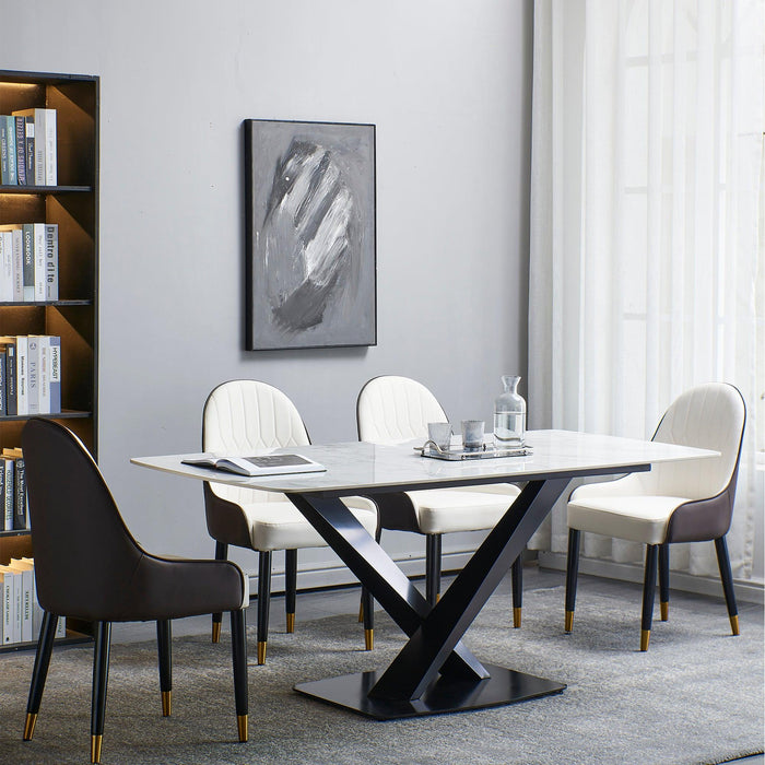 1600mm Artificial Stone Dining Table With Black Frame