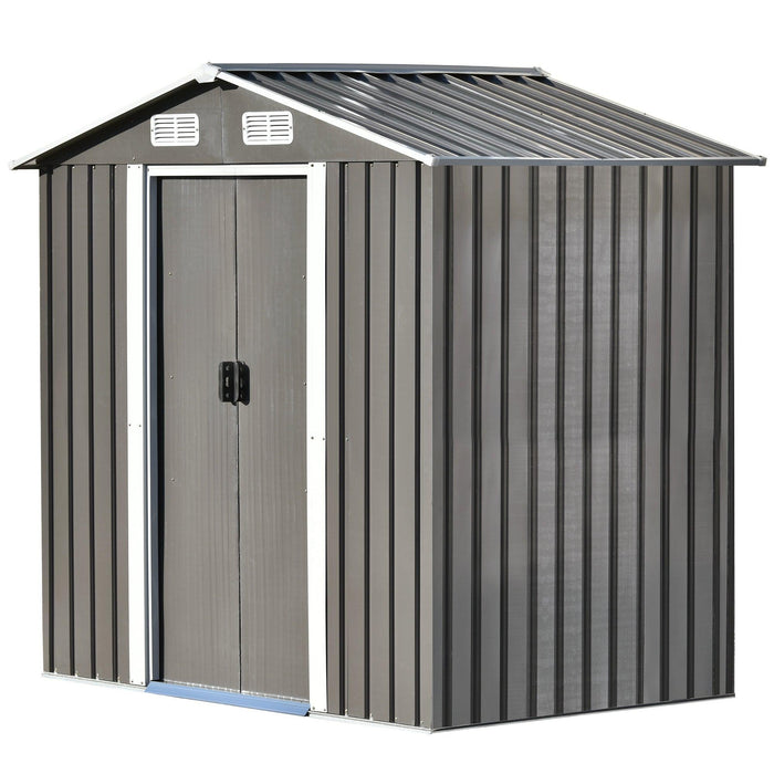 6ft x 4ft Outdoor Garden Lean-to Shed with Metal Adjustable Shelf and Lockable Doors - Gray