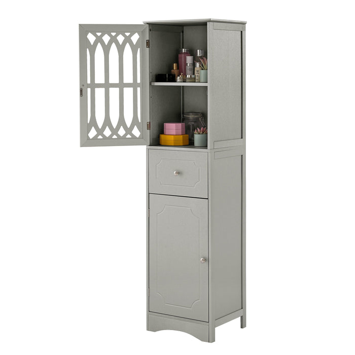 Tall Bathroom Cabinet, FreestandingStorage Cabinet with Drawer and Doors, MDF Board, Acrylic Door, Adjustable Shelf, Grey