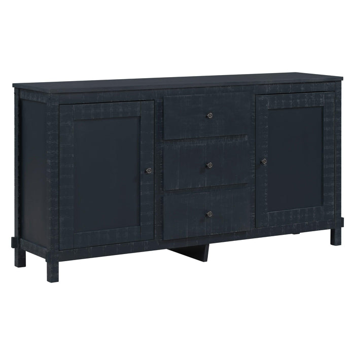 Retro Solid Wood Buffet Cabinet with 2Storage Cabinets, Adjustable Shelves and 3 Drawers for Living Room (Antique Black)