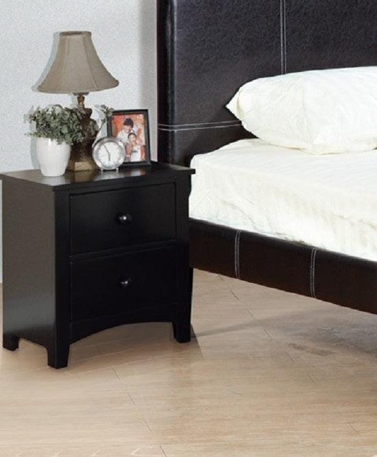 Bedroom Bed Side Table Nightstand Black Color Wooden 2 Drawers Table
