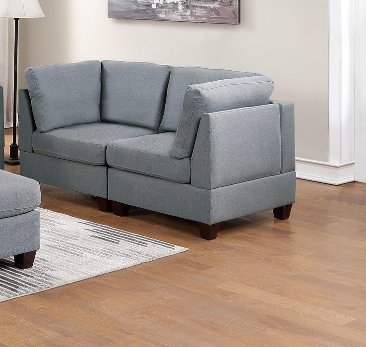 Modular Sofa Set 6pc Set Living Room Furniture Sofa Loveseat Couch Grey Linen Like Fabric 4x Corner Wedge 1x Armless Chair and 1x Ottoman