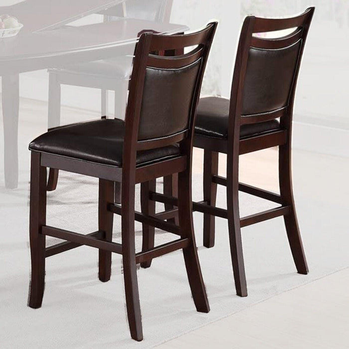 Set of 2 Counter Height Chairs Brown Color wood finish Mid-CenturyModern Padded Faux Leather Seat And Back High Chairs Kitchen Dining Furniture