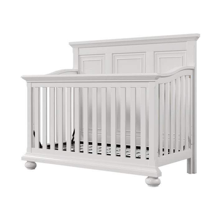 4 Pieces Nursery Sets Traditional Farmhouse Style 4-in-1 Convertible Crib + Nightstand+Dresser with Changing Topper, White