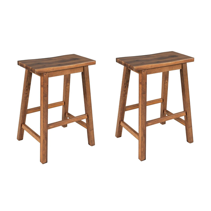 Solid Wood Rustic 3-piece 45" Stationary Kitchen Island Set with 2 Seatings, Rubber Wood Butcher Block Dining Table Set Prep Table Set with 2 Open Shelves for Small Places,Walnut+Cream White