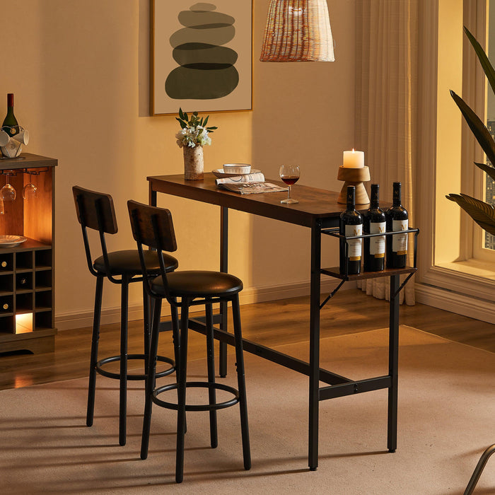 Bar Table Set with wine bottleStorage rack (Rustic Brown,47.24’’w x 15.75’’d x 35.43’’h)