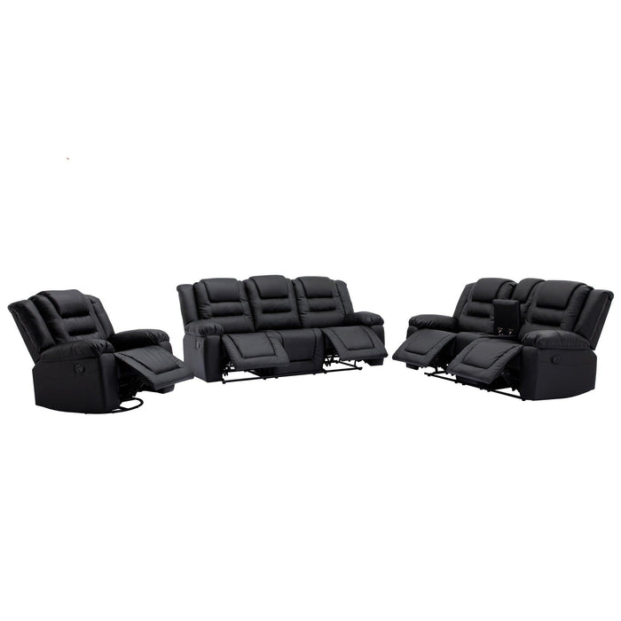3 Pieces Recliner Sofa Sets,PU Leather Lounge Chair Loveseat Reclining Couch for Living Room,Black