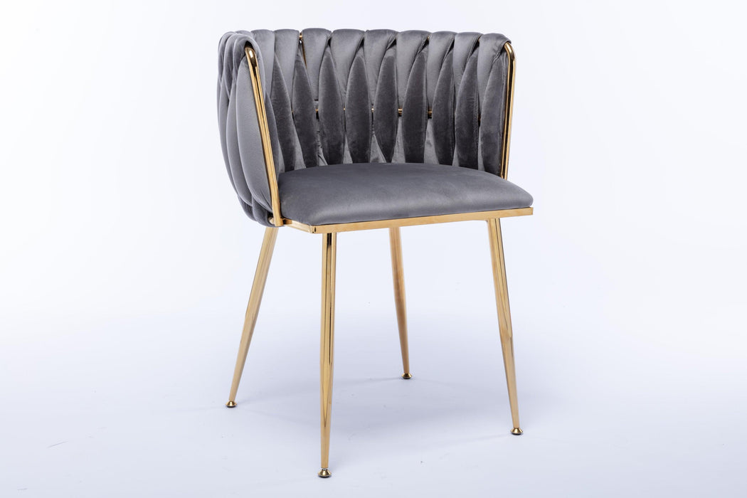 Modern Design Golden Metal Frame Velvet Fabric Dining Chair with Golden Legs,Set of 2,Grey