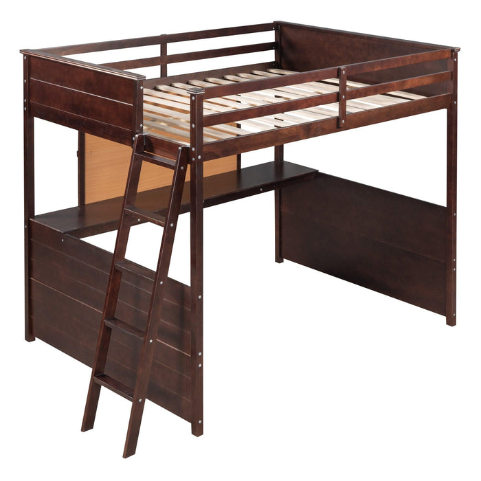 Full size Loft Bed with Desk and Writing Board, Wooden Loft Bed with Desk - Espresso
