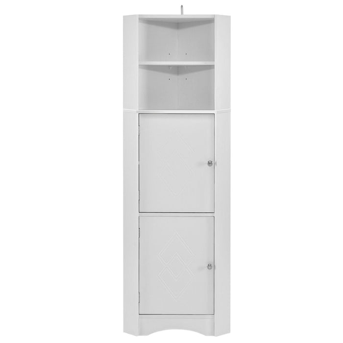 Tall Bathroom Corner Cabinet, FreestandingStorage Cabinet with Doors and Adjustable Shelves, MDF Board, White