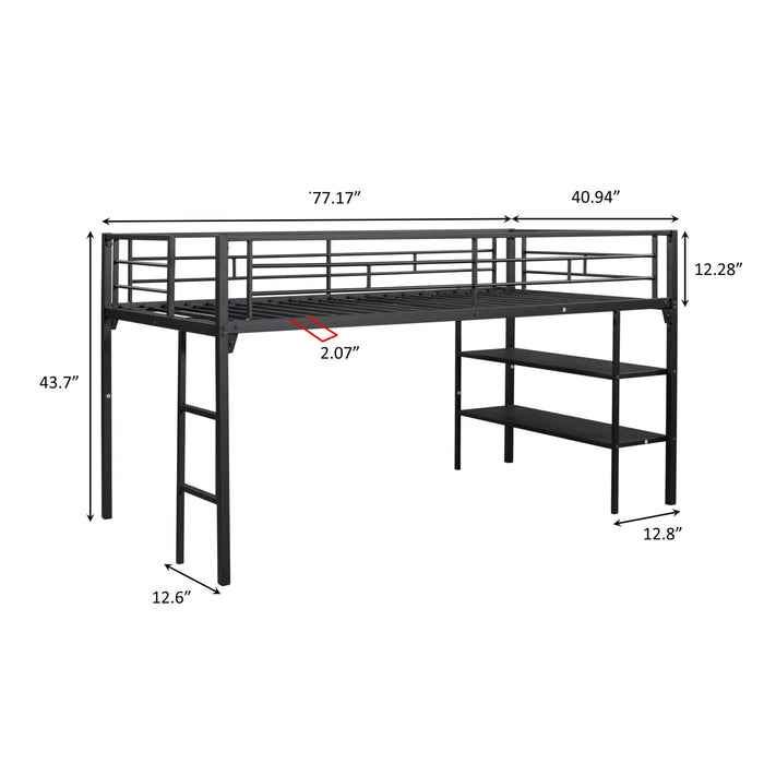 Low Loft bed withStorage shelves