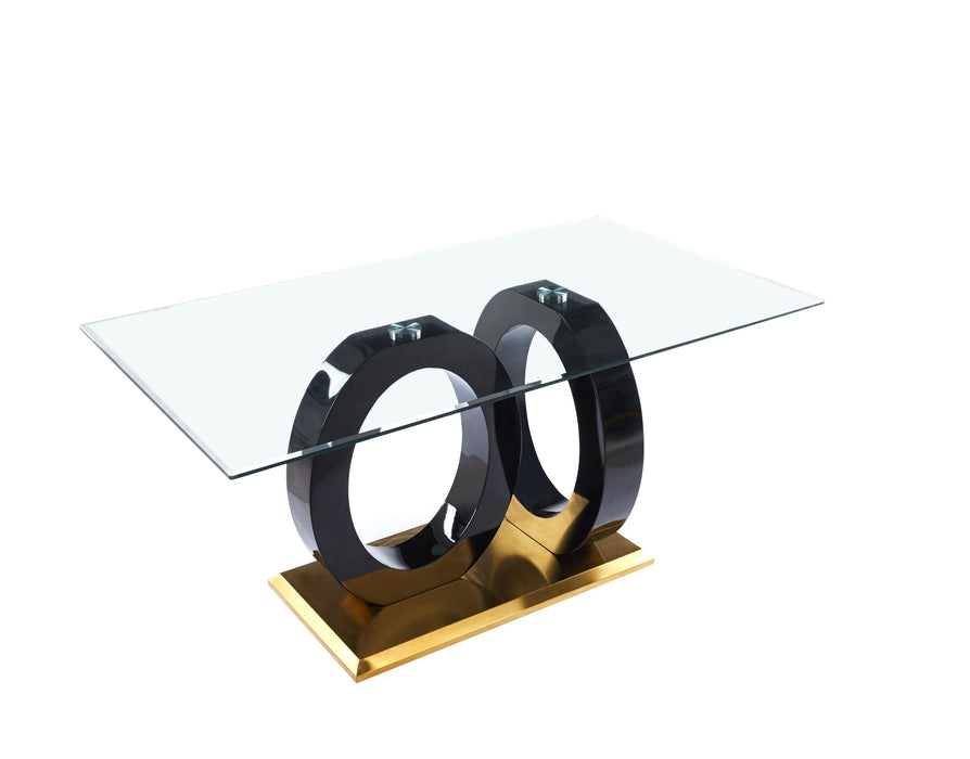 Contemporary Design Tempered Glass Dining Table with Black MDF Middle Support and Stainless Steel Base