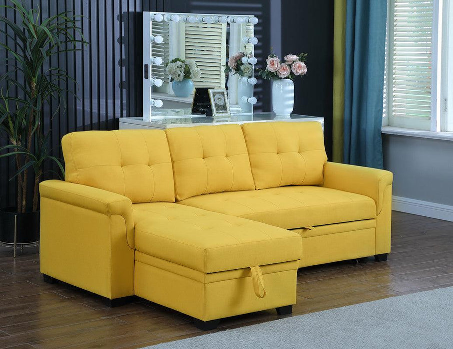 Lucca Yellow Linen Reversible Sleeper Sectional Sofa withStorage Chaise