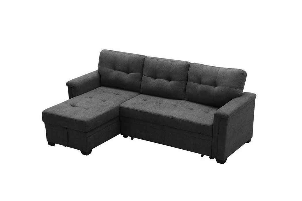 Kinsley Dark Gray Woven Fabric Sleeper Sectional Sofa Chaise with USB Charger and Tablet Pocket