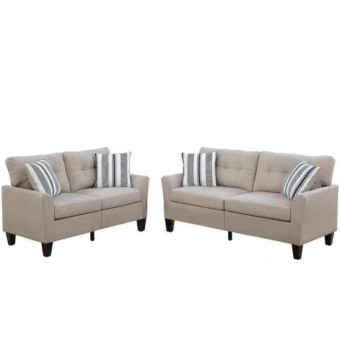 Living Room Furniture 2pc Sofa Set Sofa And Loveseat Beige Glossy Polyfiber Plywood Solid pine