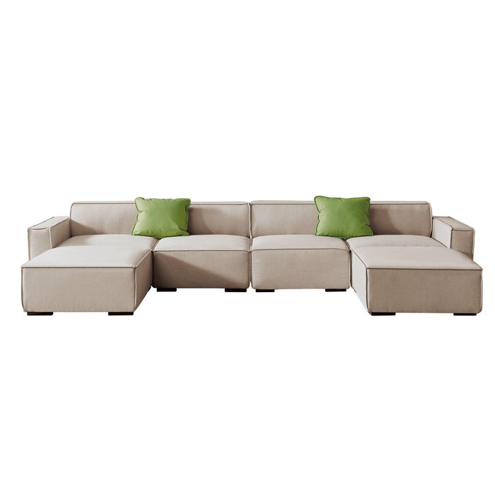 Modular U Shape Sectional Fabric Sofa (Beige)
