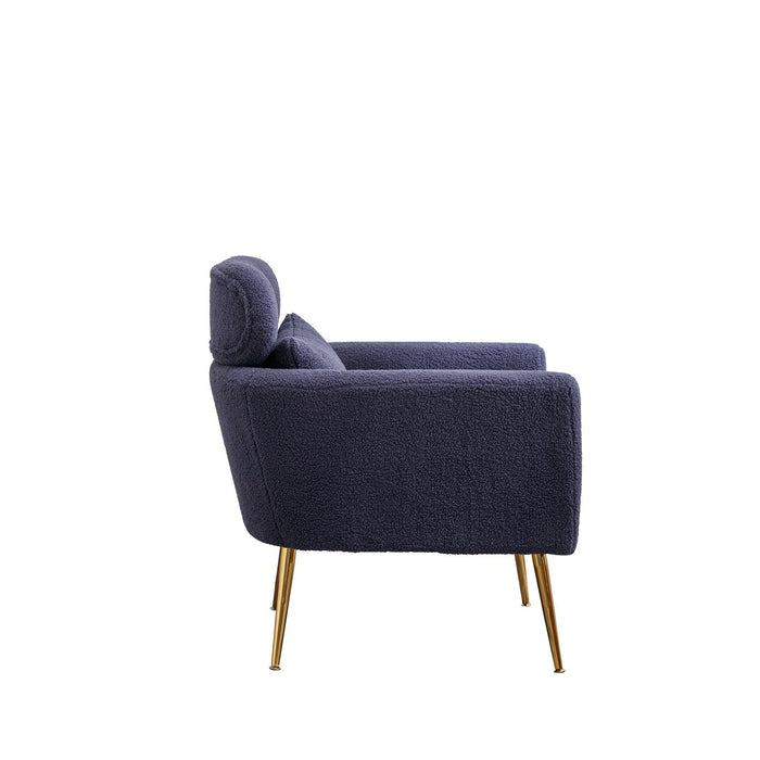 29.5"WModern Boucle Accent Chair Armchair Upholstered Reading Chair Single Sofa Leisure Club Chair with Gold Metal Leg and Throw Pillow for Living Room Bedroom Dorm Room Office, Navy Boucle