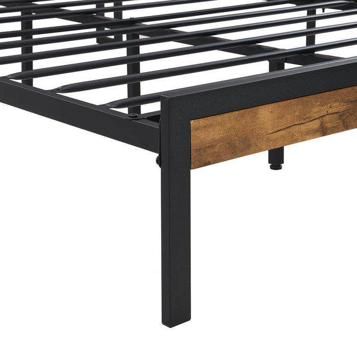 Full Size Metal Platform Bed Frame with Wooden Headboard and Footboard with USB LINER, No Box Spring Needed, Large Under BedStorage, Easy Assemble