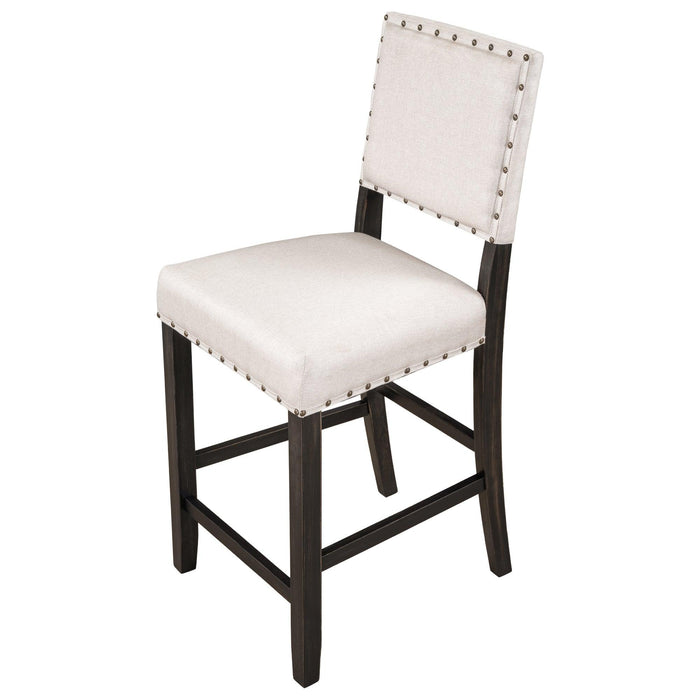 2 Pieces Rustic Wooden Counter Height Upholstered Dining Chairs for Small Places, Espresso+ Beige