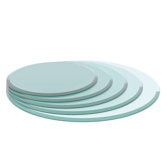 24" Inch Round Tempered Glass Table Top Clear Glass 1/2" Inch Thick Beveled Polished Edge